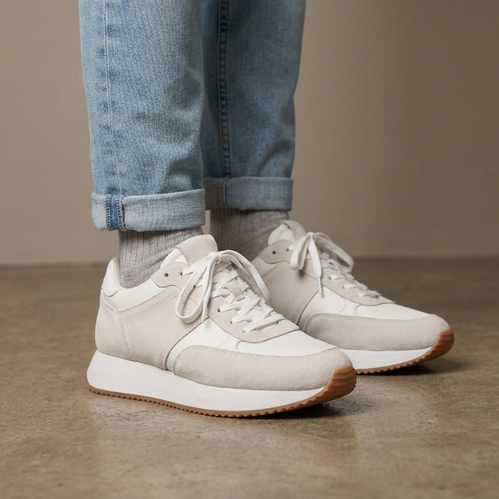 REISS Mens Sneakers 11 White Suede Textile Minimalist Luxury Casual $240